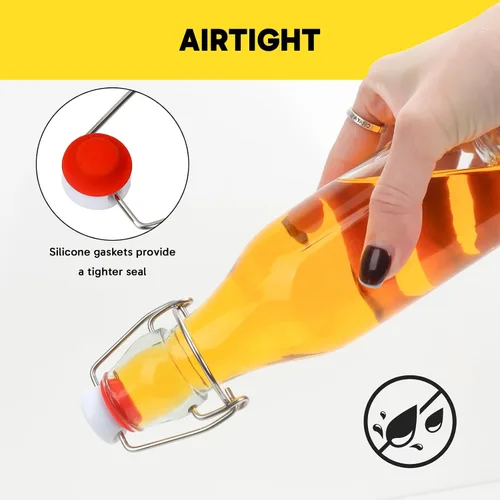 Miniatura 4 de Paquete de 16 botellas de vidrio de 8 onzas con tapas herméticas, tapas abatibles estilo Grolsch y sellos de goma para cerveza casera, kombucha
