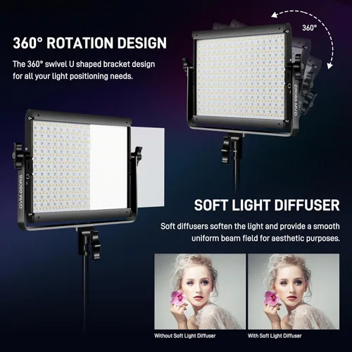 Miniatura 6 de GVM - Luz de video LED RGB con kits de iluminación, panel de luz LED 680RS 50W con control Bluetooth, 2 paquetes de iluminación de fotografía
