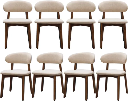 Miniatura 18 de Juego de 2 sillas de comedor de granja, modernas sillas de comedor de madera de mediados de siglo, sillas de comedor tapizadas de tela de granja