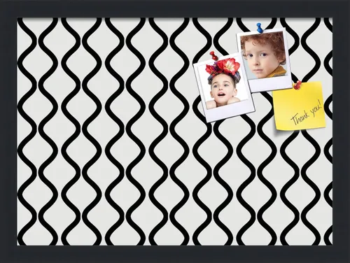 Miniatura 164 de PinPix Tablero de anuncios de corcho de 13 x 13 pulgadas. Este tablero decorativo enmarcado viene con diseño de ondas en blanco y negro y un marco