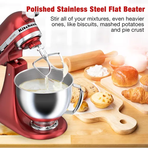 Miniatura 7 de Batidor plano de acero inoxidable de 4.5-5 cuartos para batidora de pie KitchenAid, accesorios de accesorio de paleta de ayuda de cocina, sin