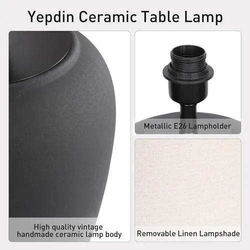 Miniatura 4 de YEPDIN TL3 - Lámpara de mesa de cerámica de 21.25 pulgadas, compacta y esmerilada, pantalla de tela cónica, decoración de cerámica para sala