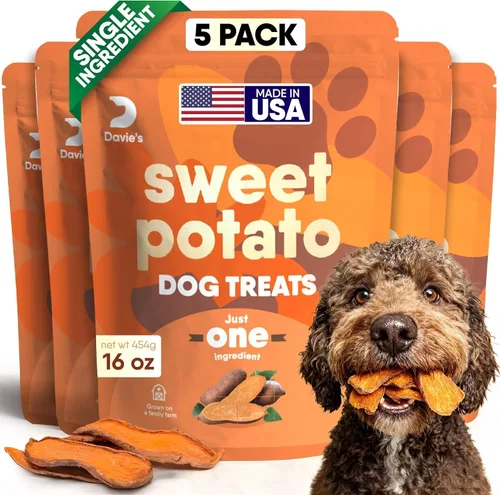 Miniatura 10 de Golosinas de Batata Dulce para Perros Davie's - Masticables saludables y naturales para perros, bajos en grasa, bolsa de 1 libra