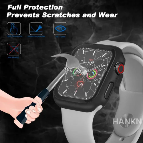 Miniatura 3 de Estuche duro mate para Apple Watch Series 7 8 9 41mm, protector de pantalla de vidrio templado, estuche con cobertura completa, amortiguador a Negro
