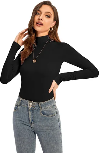 Miniatura 4 de Women's Long Sleeves Mock Turtleneck Tops Basic Stretch Slim Fit Lightweight Cozy Under Layer T-Shirts