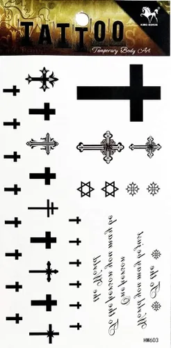 1 hoja de pegatinas de tatuaje temporal con símbolo de la cruz cristiana de la religión de Jesús, impermeable, para el brazo del cuerpo, para