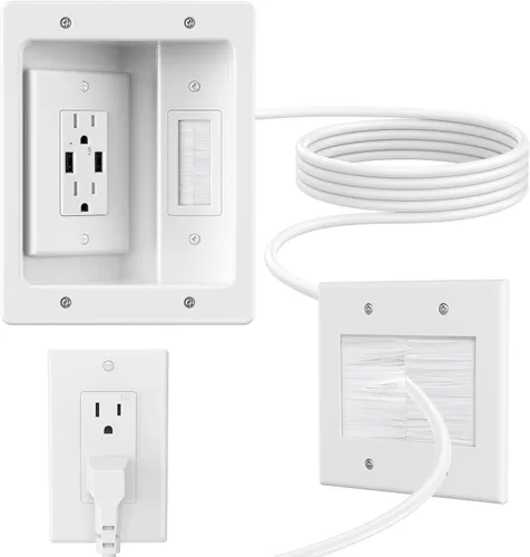 Miniatura 10 de Kit corrector de cable de pared con placa de pared de cepillo, caja de salida empotrada, cable de 9 pies, pasador de 2 bandas para gestión de cables