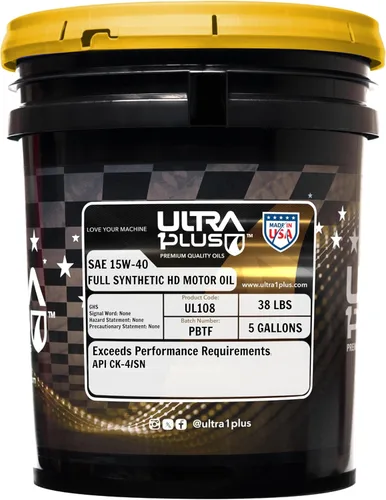 Ultra 1Plus SAE 15W-40 Aceite de motor diésel totalmente sintético de alta resistencia - Aceite de motor 15W 40 API CK-4/SN (cubo de 5 galones)