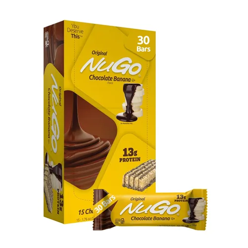 NuGo Barra de proteínas, plátano de chocolate, 0.46 oz de proteína, sin gluten, 15 unidades