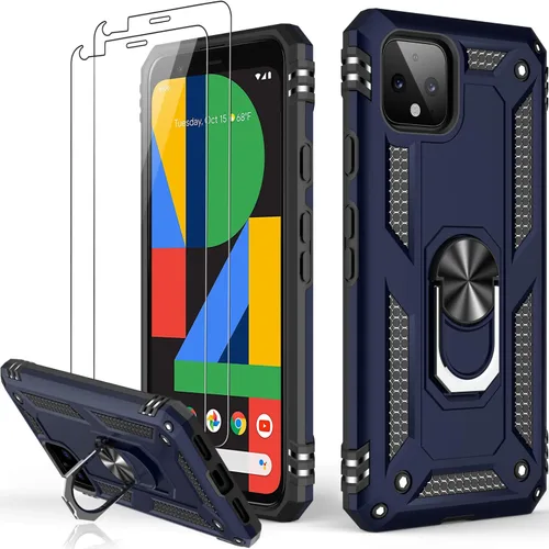 Miniatura 63 de LUMARKE Funda para Google Pixel 5 con protector de pantalla, pasa 16 pies, probada en caídas, grado militar, con soporte de anillo magnético, Rojo
