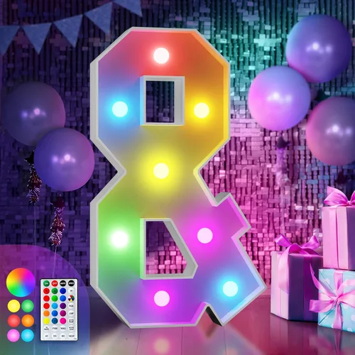 imprsv Letras coloridas de marquesina de 3 pies y letras grandes iluminadas de 18 colores con control remoto, letrero grande de "Marry Me",
