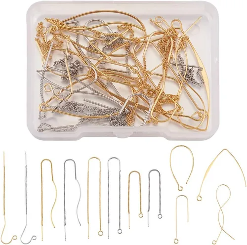 KISSITTY 12 pares de aretes de cadena larga de latón con bucles para manualidades, fabricación de joyas, platino y dorado