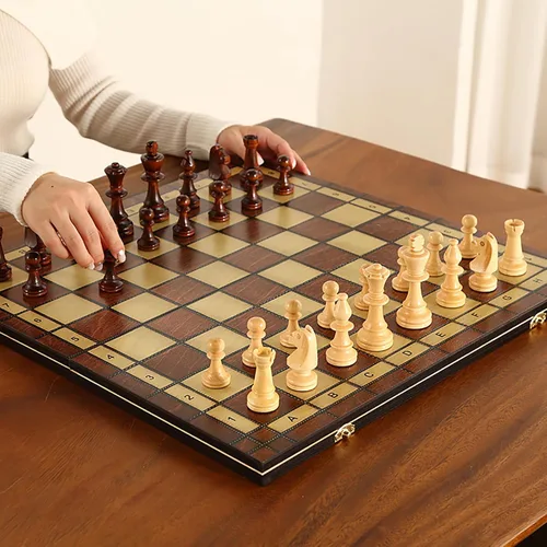 Miniatura 2 de Juego de ajedrez de madera magnético grande de 17 pulgadas, perfecto para adultos y principiantes, hecho a mano, juegos de mesa de diseño plegable