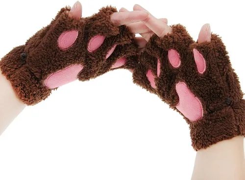 Miniatura 25 de FakeFace Lindos guantes de felpa de piel sintética sin dedos para niñas y mujeres