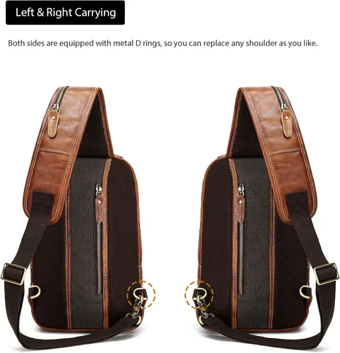 Miniatura 5 de LANNSYNE Bolso bandolera de cuero de grano completo para hombre, mochila cruzada para el pecho para iPad de 10.5 pulgadas