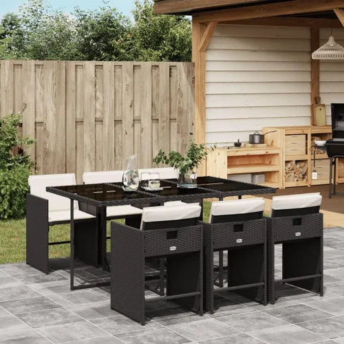 Miniatura 15 de 11-Piece Brown Poly Rattan Patio Dining Set with Cream Cushions Outdoor Furniture Foldable Chairs Tempered Glass Table for Garden Backyard Patio