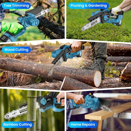 Miniatura 8 de Mini motosierra inalámbrica, de 8 pulgadas y 6 pulgadas con 2 baterías de 4000 mAh, motosierra de mano alimentada por batería para árboles, cortador
