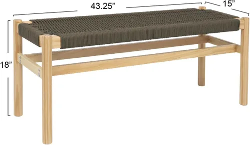 Miniatura 2 de Main + Mesa Fernway - Banco de entrada de madera maciza y cuerda tejida, color verde musgo Verde salvia