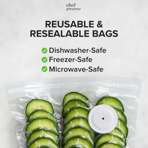 Miniatura 3 de Chef Preserve Sellador al vacío compacto para alimentos (máquina selladora al vacío + 10 bolsas de vacío reutilizables) Potente máquina selladora al