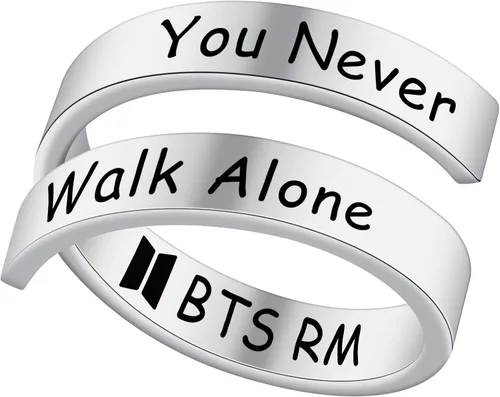 ARETIS - Anillo Kpop Bangtan para niños, con texto en inglés "You Never Walk Alone Love Yourself J-Hope, JIMIN JIN JIN, JK RM SUGA V, Bangtan, Boys