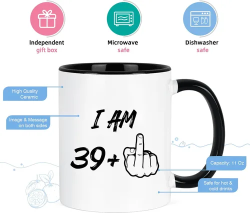 Miniatura 5 de YHRJWN - Regalos de cumpleaños número 40 para mujeres y hombres, taza de café I Am 39 Plus, regalos divertidos de cumpleaños para amigos, compañeras