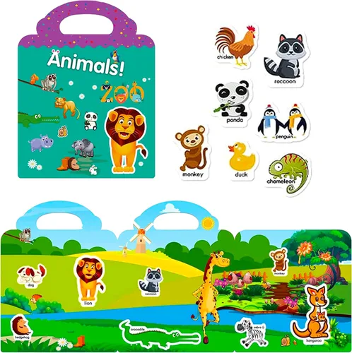 Miniatura 2 de Libro de calcomanías reutilizables para niños, calcomanías de animales, juguetes educativos de aprendizaje, calcomanías de viaje, libros