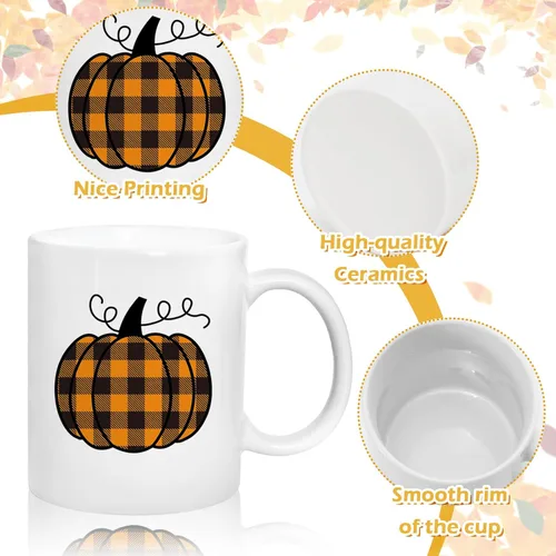 Miniatura 3 de Whaline 2 tazas de café de otoño de 12 onzas con diseño de búfalo a cuadros, calabaza, camión, tazas de café de cerámica para parejas, Acción