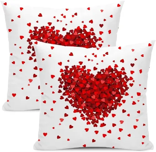 Miniatura 19 de AEIOAE Juego de 2 fundas de almohada de San Valentín de 16 x 16 pulgadas, almohadas de corazón rojo de amor de algodón para decoración del día