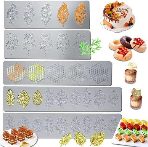 5 moldes de hojas de silicona, moldes de silicona para hornear Acxydm Tuile, juego de moldes de chocolate para fondant con molde de hojas de Molde