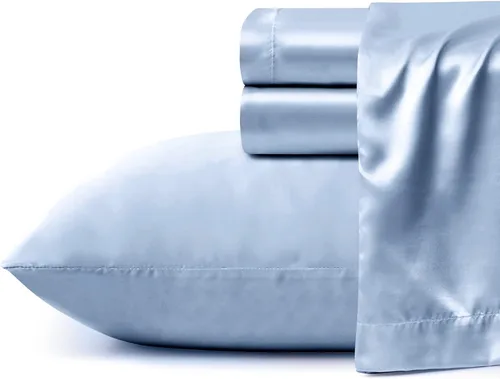Miniatura 3 de VACVELT Juego de 4 sábanas de satén con bolsillo extra profundo - Juego de ropa de cama tamaño completo, juego de sábanas de satén azul bebé