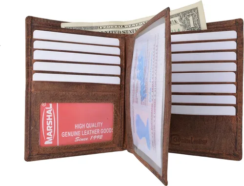 Miniatura 2 de Marshal Cartera plegable de cuero genuino con bloqueo RFID para hombres ranuras para tarjetas 2 compartimentos para billetes ventanas