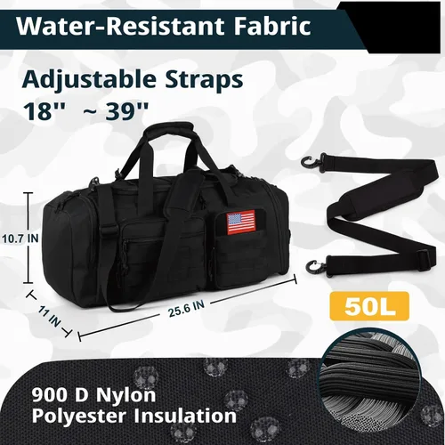 Miniatura 4 de Bolsa táctica de gimnasio para hombres, 50L grande 3 en 1 bolsa deportiva con compartimento para zapatos para viajes, mochila de viaje resistente al
