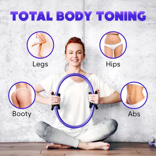 Miniatura 4 de Juego de anillos de pilates y bolas, kit de pilates para el hogar con anillo de ejercicio de 14 pulgadas, 4 bandas de resistencia