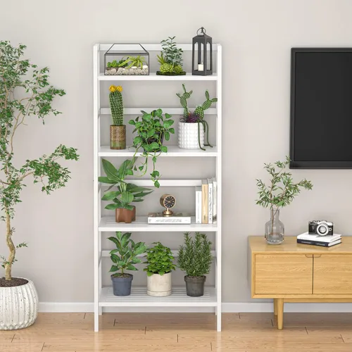 Miniatura 5 de Homykic Estantería Escalera, Estantería de Libros Escalera de Bambú de 4 Niveles, Estante de Libros Blanco de 49.2", Librera Abierta Independiente