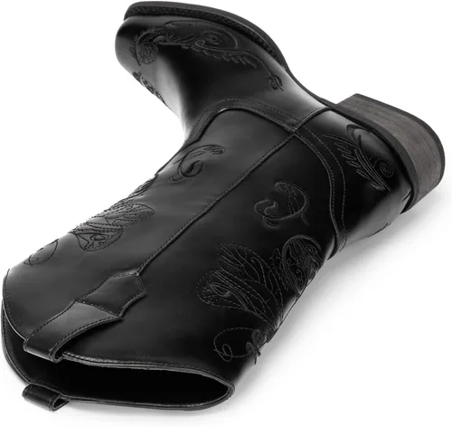 Miniatura 2 de DREAM PAIRS Botas vaqueras de media pantorrilla para mujer, botas vaqueras bordadas cosidas con punta cuadrada, botas occidentales