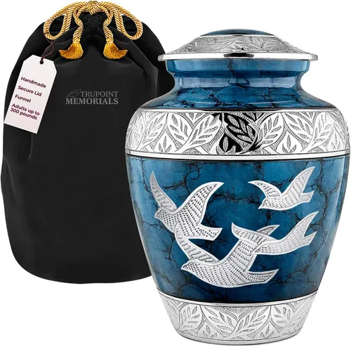 Miniatura 9 de Trupoint Memorials Urnas de Cremación para Cenizas Humanas, Urna de Entierro Decorativa para Adultos Hombres y Mujeres – Grande, Aves Azules