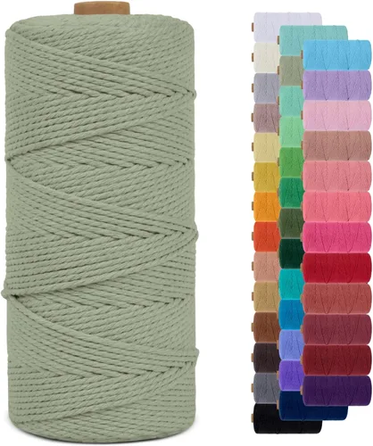 Miniatura 55 de Cuerda de macramé de 0.079 in para 219 yardas, cuerda de algodón natural para manualidades, hilo de cuerda de macramé de colores para colgar