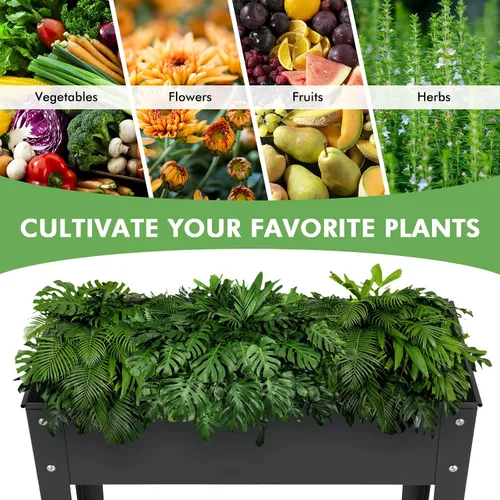 Miniatura 5 de HAPPYGRILL Cama de jardín elevada, maceta elevada de 18 pulgadas con patas, orificio de drenaje, diseño de dobladillo, caja de jardín de metal