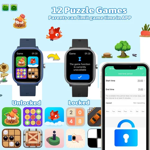 Miniatura 7 de Reloj inteligente para niños y niñas sin necesidad de APP/teléfono, reloj deportivo para niños de 1.8" IP68 resistente al agua, podómetro, monitor