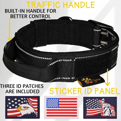 Miniatura 3 de ADITYNA Collar de perro resistente con asa – Collar grueso para perros grandes – ancho, reflectante, táctico, acolchado de neopreno suave – Collar