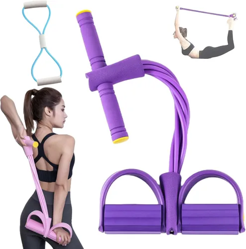 Equipo de fitness para abdominales de 6 hebras, banda de resistencia multifuncional para estiramiento de cuerpo completo y yoga Púrpura