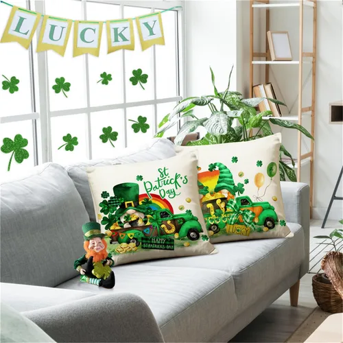 Miniatura 4 de NIGHTWISH Juego de 4 fundas de almohada del Día de San Patricio de 16 x 16 pulgadas, diseño de gnomo de camión de trébol, decoración del día de San