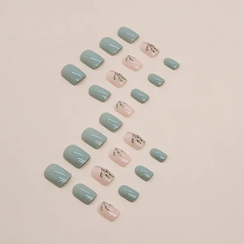 Miniatura 4 de Uñas postizas a presión de forma de ataúd de longitud corta, 24 piezas, uñas postizas brillantes de cobertura completa reutilizables con pegamento