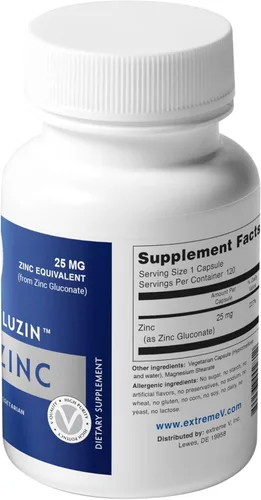 Miniatura 4 de Suplemento de zinc Gluzin™ 25 mg Gluconato de zinc Etiqueta limpia, 120 cápsulas vegetarianas pequeñas Opción suave y de dosis baja para apoyo
