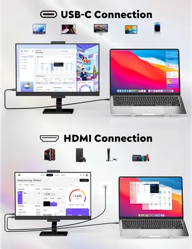 Miniatura 7 de Monitor portátil de 15.6 pulgadas con soporte ajustable, extensor de pantalla FHD IPS de 1080P, soporte para laptop y cubierta inteligente