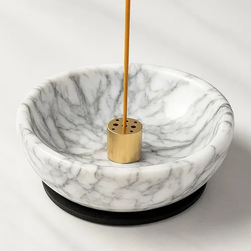 Miniatura 9 de Cuenco de incienso de mármol con quemador de latón – Quemador de incienso de piedra pulida a mano natural para palos, conos, palo, santo y salvia
