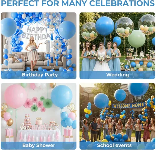 Miniatura 5 de LovesTown 4 globos grandes de 36 pulgadas de color azul claro, globos grandes de látex para cumpleaños, baby shower, graduación, compromiso, Azul