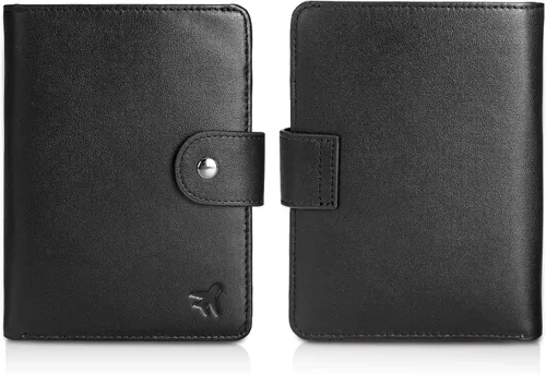 Miniatura 5 de Polare - Cartera de pasaporte de viaje plegable de cuero de grano completo para hombre, delgada con bloqueo RFID, Negro -, Slim