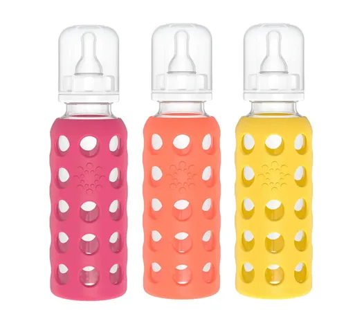 Miniatura 17 de Lifefactory Biberón de vidrio sin BPA Funda protectora de silicona Paquete de 3 de 9 onzas Papaya, col rizada y arándanos Papaya/Kale/Arándano