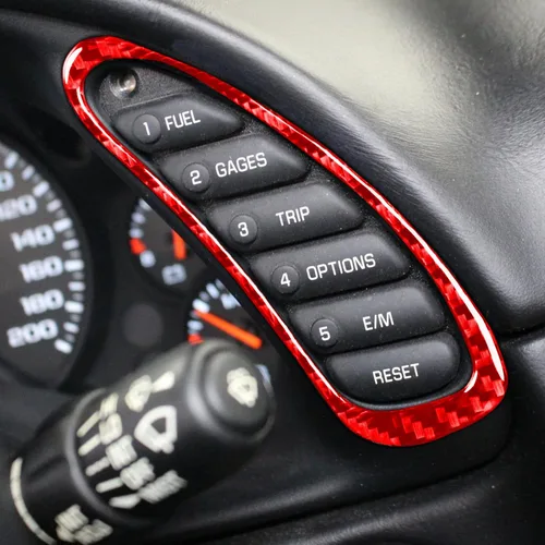 Miniatura 4 de 2 unids/set rojo interior del coche para Corvette C5 Accesorios tablero multifunción botón marco fibra de carbono cubierta Trim para Chevrolet